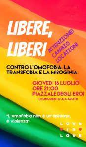 M5S, ANPI e EUROPA VERDE a sostegno della manifestazione contro l’omotransfobia