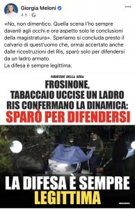 Frosinone – Ris Carabinieri: “Il tabaccaio sparò per difendersi”. Meloni: “La difesa è sempre legittima”