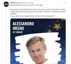 Alessandro Orsini al Giffoni Film Festival. Ed è polemica