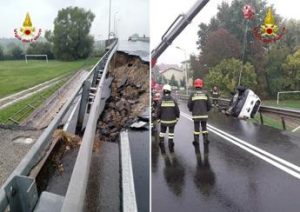 Novara, crolla parte di un cavalcavia: coinvolta auto