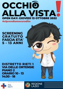 Rieti – Open Day di screening gratuito della vista per bambini