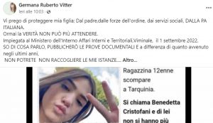 Tarquinia – Finisce l’incubo sulla scomparsa di Benedetta. E’ stata rintracciata dai carabinieri di Roma