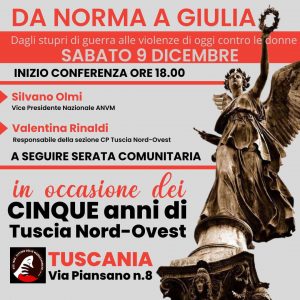 Tuscania – Stupri di guerra e violenza alle donne, se ne parla sabato: “Da Norma a Giulia – dagli stupri di guerra alle violenze di oggi contro le donne”