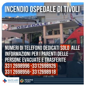 Incendio ospedale di Tivoli: tutti i numeri d’emergenza