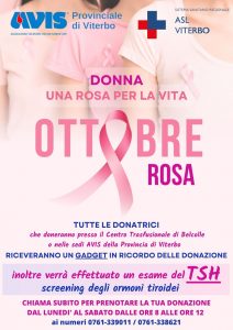 Campagna Asl per l’“Ottobre Rosa”: screening gratuito degli ormoni tiroidei a tutte le donatrici