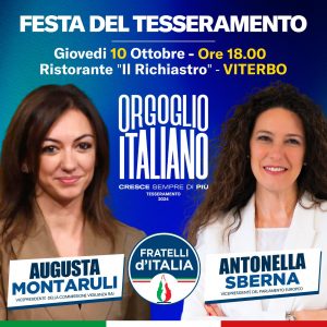 Viterbo – Al via al tesseramento con FdI, “Orgoglio italiano che cresce sempre più”