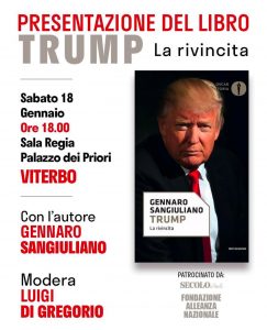 Viterbo – “Trump. La rivincita”, l’ex ministro Sangiuliano presenta il suo ultimo libro